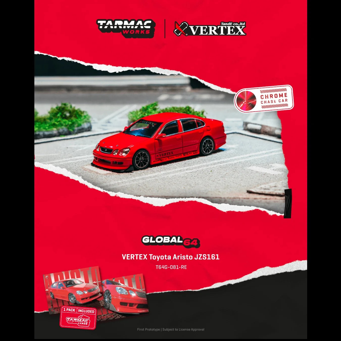 VERTEX Toyota Aristo JZS161 Red 1:64 with Trading Cards – Tarmac Works Global64 T64G-081-RE