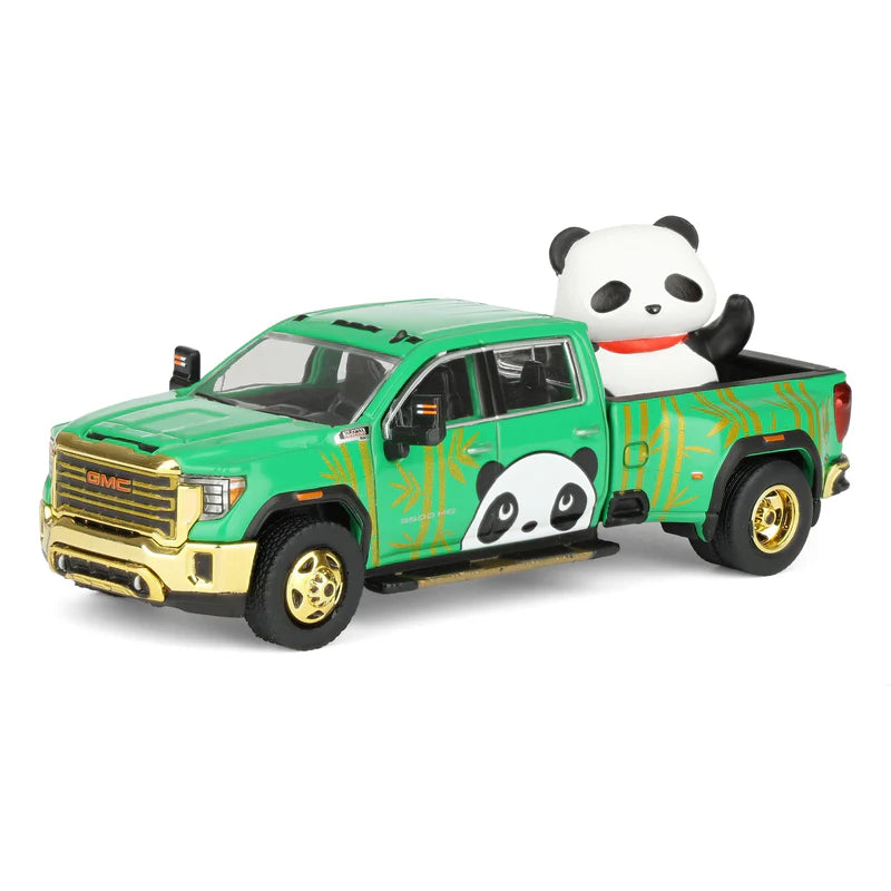GreenLight Waltersons Product Expo Exclusive 1:64 GMC Sierra 3500 HD Denali Dually 2022 rouge avec panda de Beijing GL1352003-A