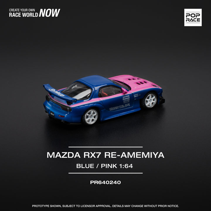 (PRE-0RDER 2025) POPRACE 1/64, MAZDA RX7 RE-AMEMIYA - (BLUE/PINK)
