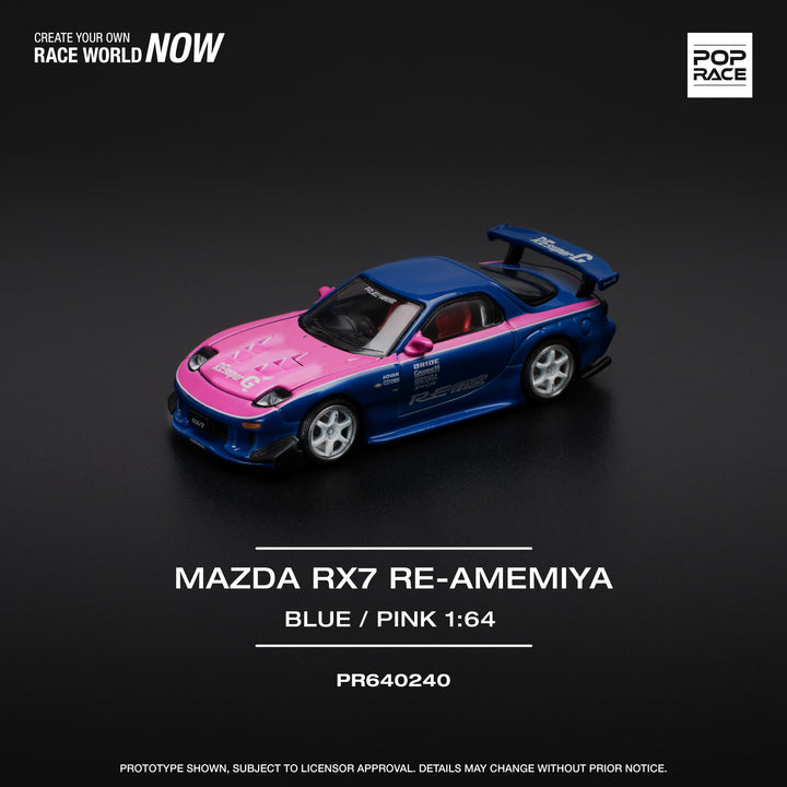(PRE-0RDER 2025) POPRACE 1/64, MAZDA RX7 RE-AMEMIYA - (BLUE/PINK)