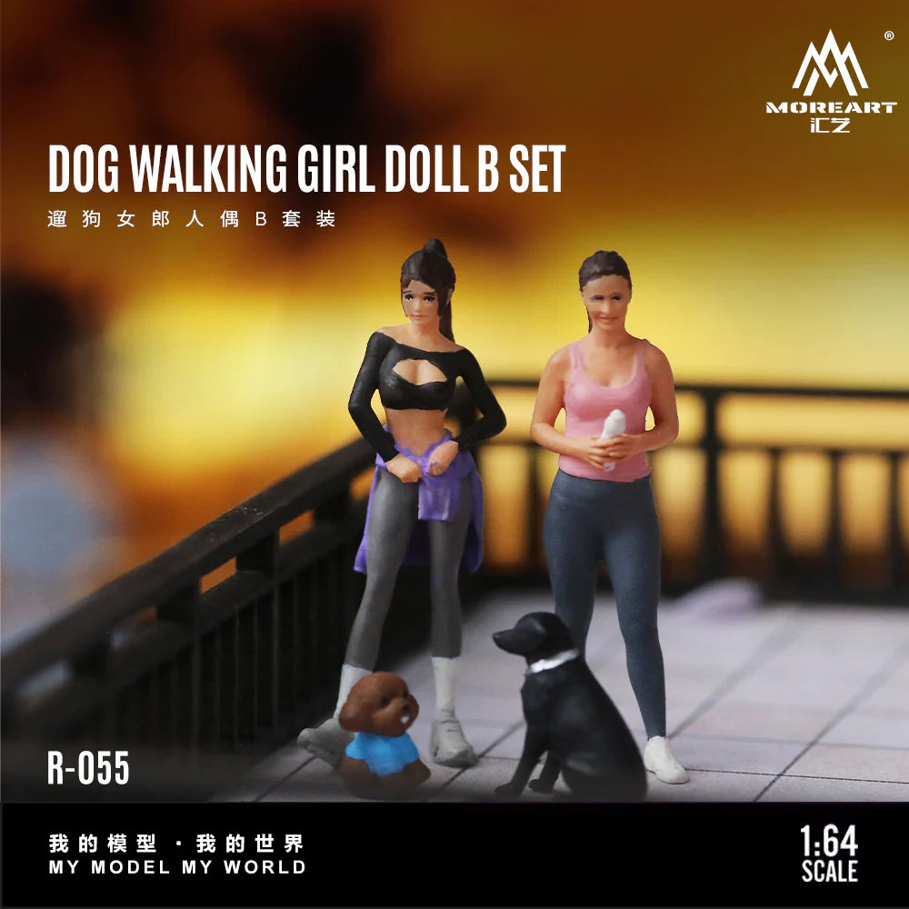 MoreArt 1/64 - DOG WALKING GIRL DOLL B SET MO223055