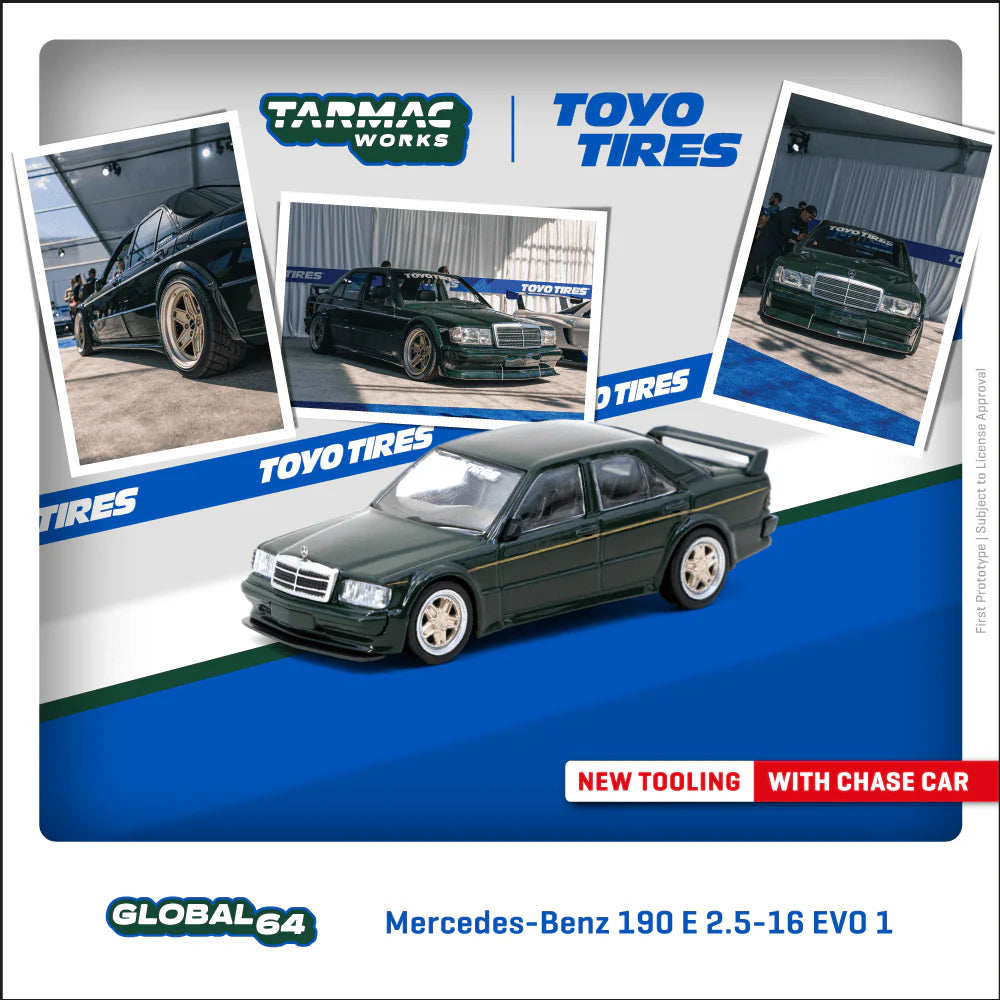(PRE-ORDER 2025) Tarmac Works 1:64, Mercedes-Benz 190 E 2.5-16 EVO 1 TOYO TIRES