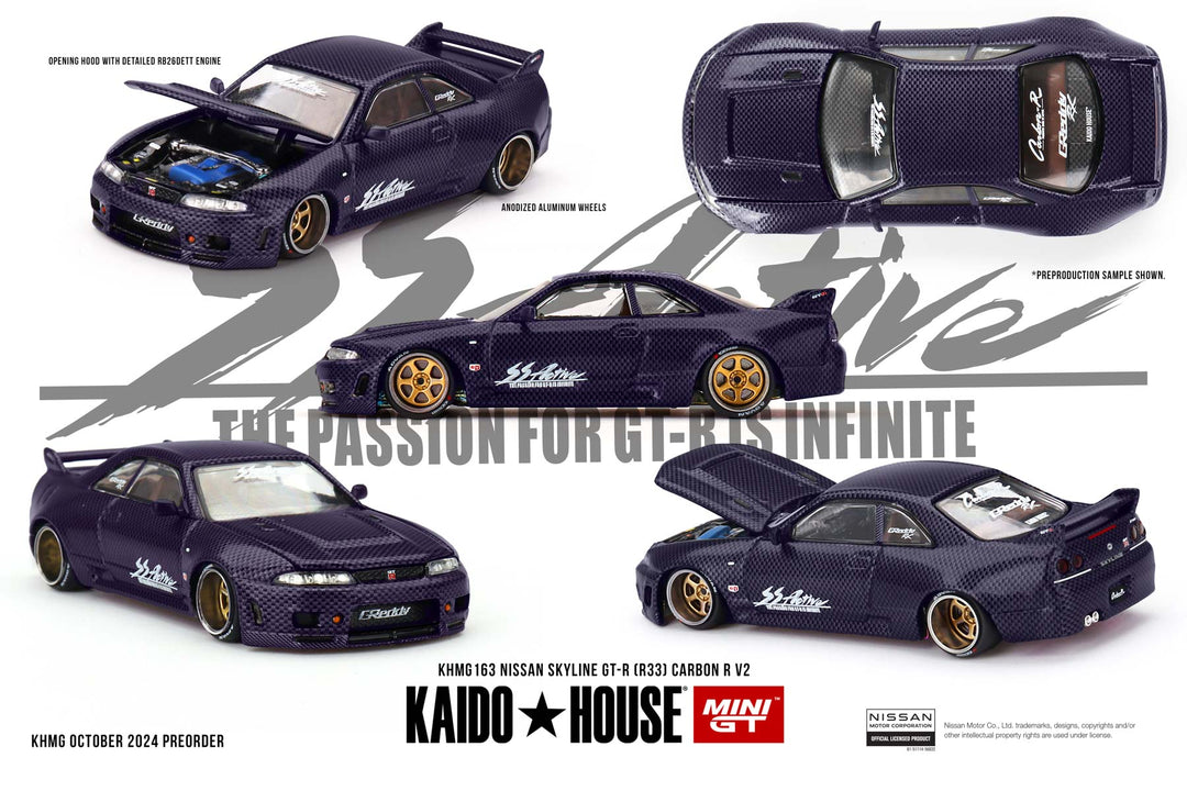 Kaido House x Mini GT - Nissan Skyline GT-R (R33) – "Active Carbon" (KHMG163)