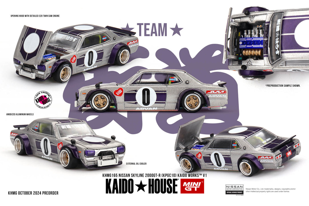 Kaido House x Mini GT - Nissan Skyline GT-R (KPGC10) Kaido Works V1 – Silver (KHMG165)