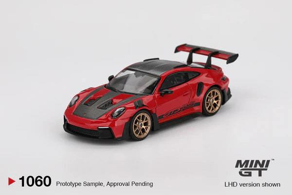 (PRE-ORDER 2025) Mini GT- Porsche 911 (992) GT3 RS Weissach Package – Guards (Red) MGT01060