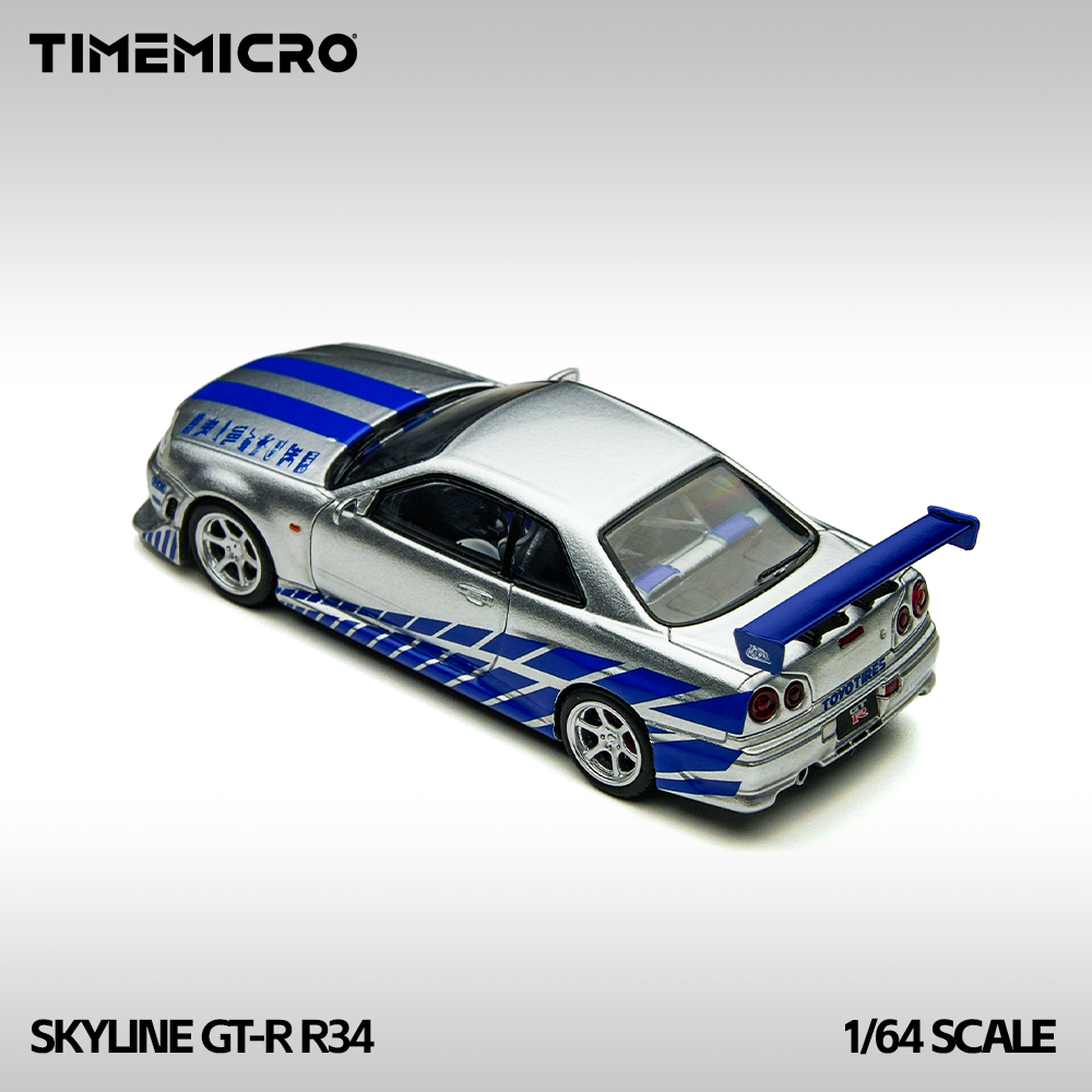 ***(1 PER CLIENT-1 PAR CLIENT)*** TimeMicro 1/64-Nissan Skyline GT-R R34 FNF Silver/ Blue TM800502