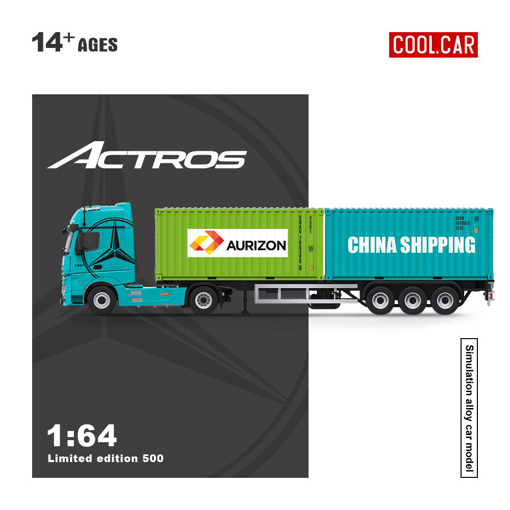 Mercedes-Benz Actros Blue China Shipping and Aurizon Container Truck 1:64 – Cool Car CC646740