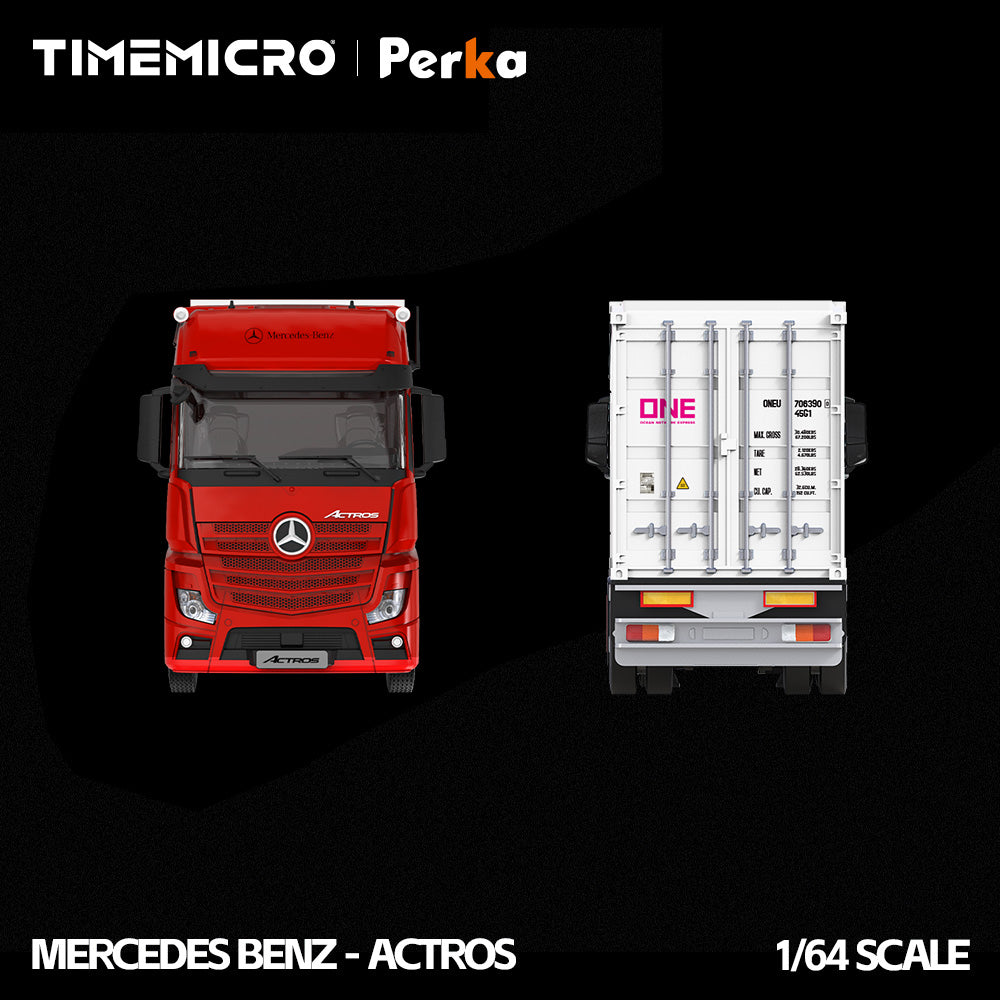 Mercedes-Benz Actros Camion ONE Blanc/Rouge Flamme 1:64 – TimeMicro + Perka TM646746