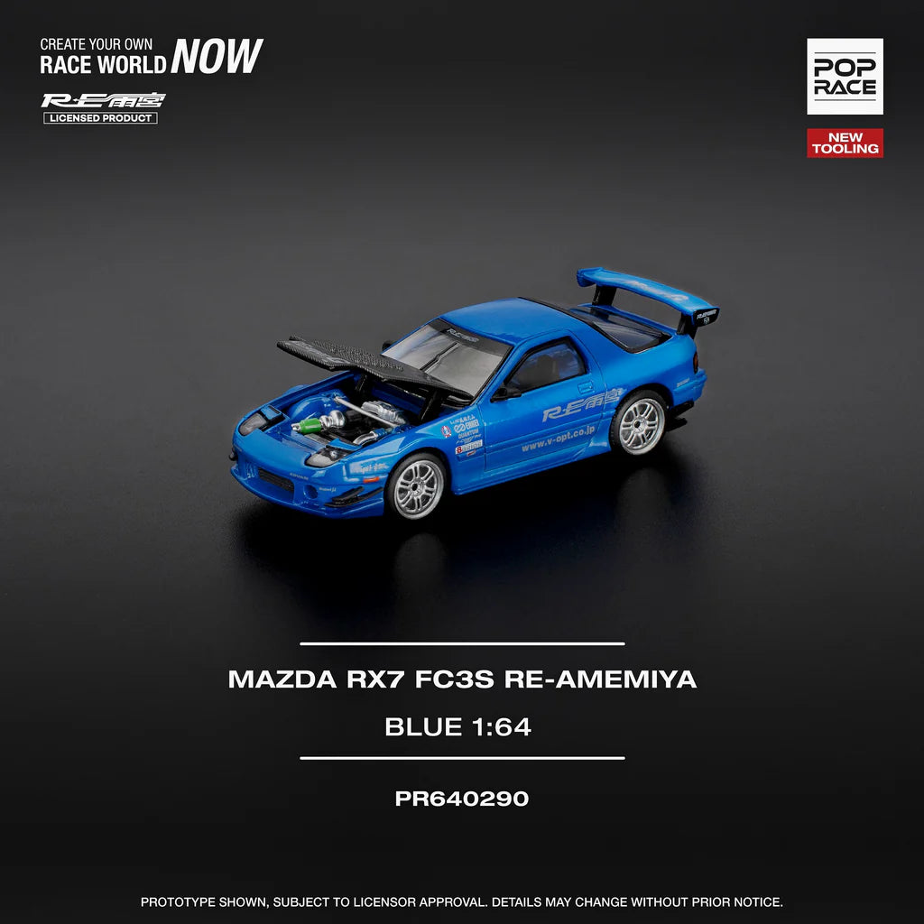 (PRE-0RDER 2025) POPRACE 1/64, MAZDA RX7 (FC3S) RE-AMEMIYA - RE-AMEMIYA BLUE PR640290