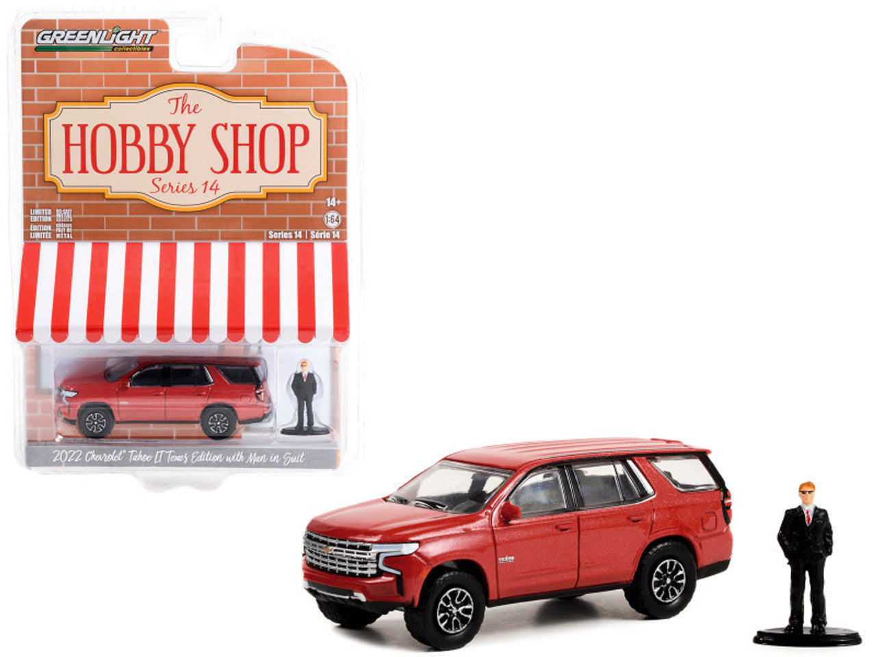 2022 Chevrolet Tahoe LT Texas Edition Red Metallic and Man in Suit , The Hobby Shop Series 14