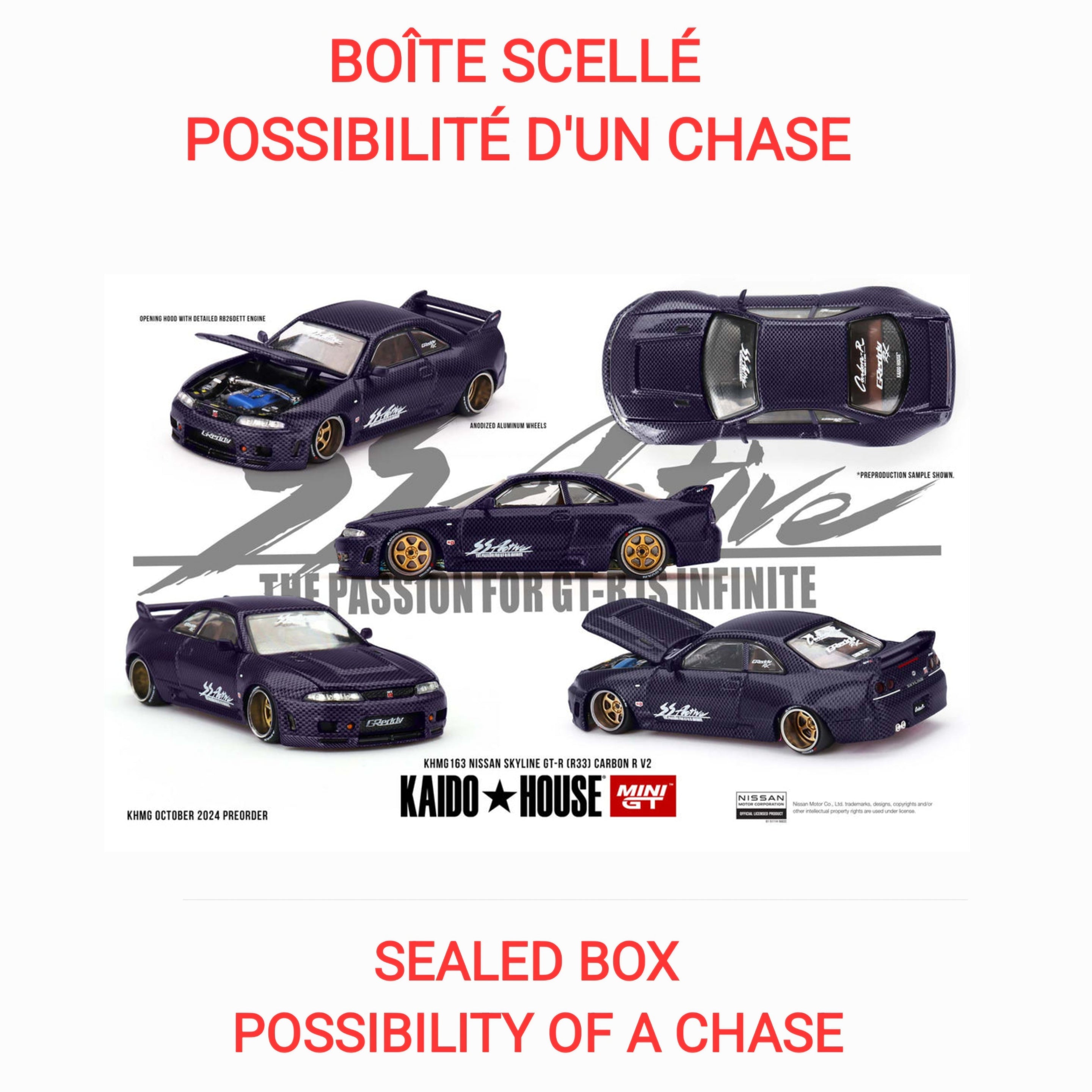 Kaido House x Mini GT - Nissan Skyline GT-R (R33) – "Active Carbon" (KHMG163)