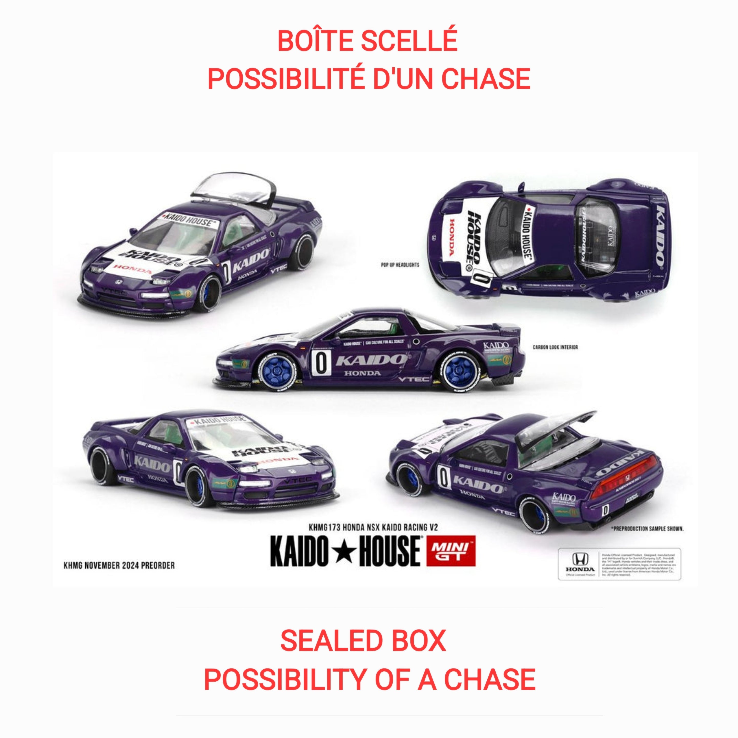 (PRE-ORDER, Q2, 2025) Kaido House x Mini GT - Honda NSX Kaido Racing V2 – Purple (KHMG173) ***LIMITE DE 1 PAR CLIENT-LIMIT OF 1 PER CLIENT***
