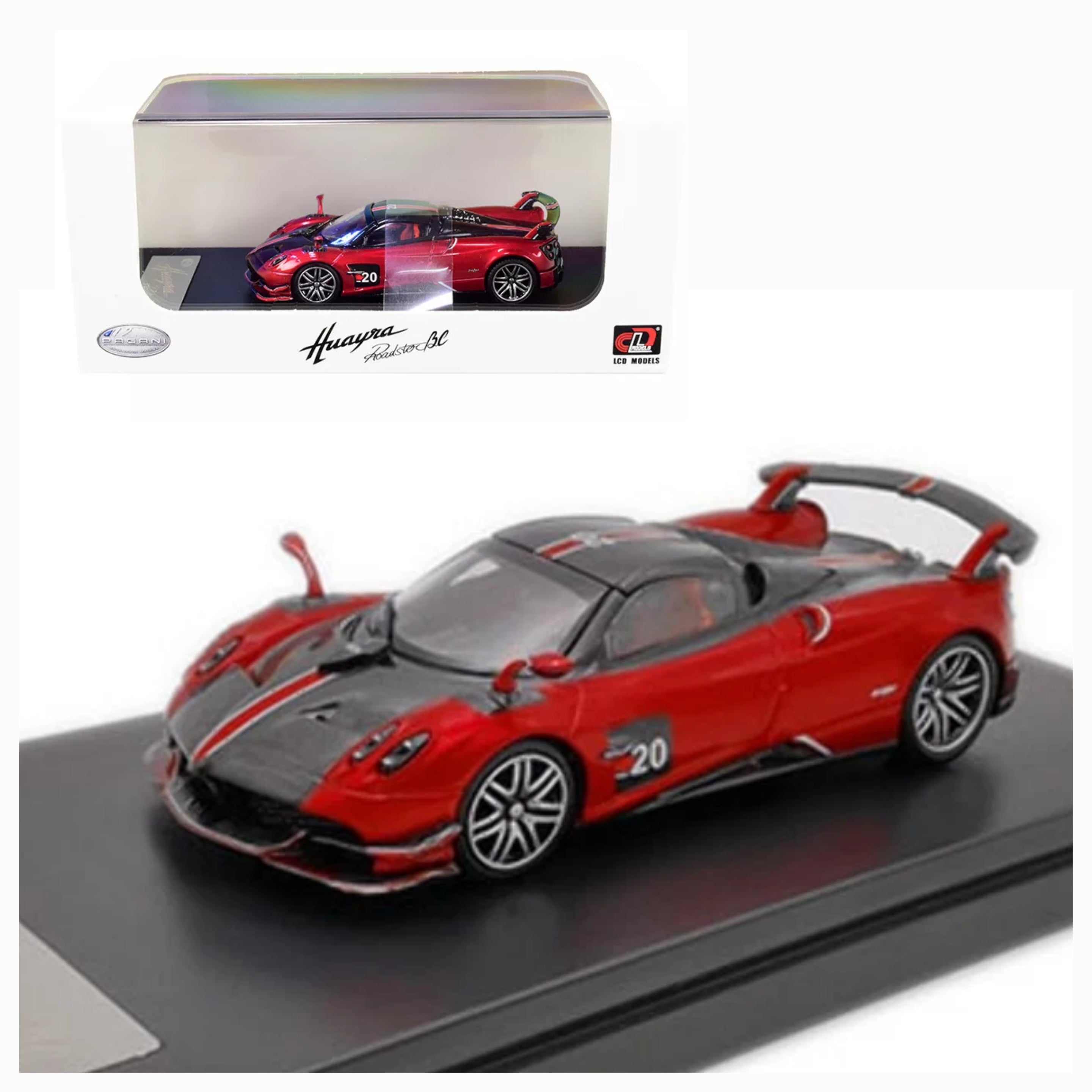 Pagani Huayra BC Roadster-(Red and Carbon with Red and White Stripes)