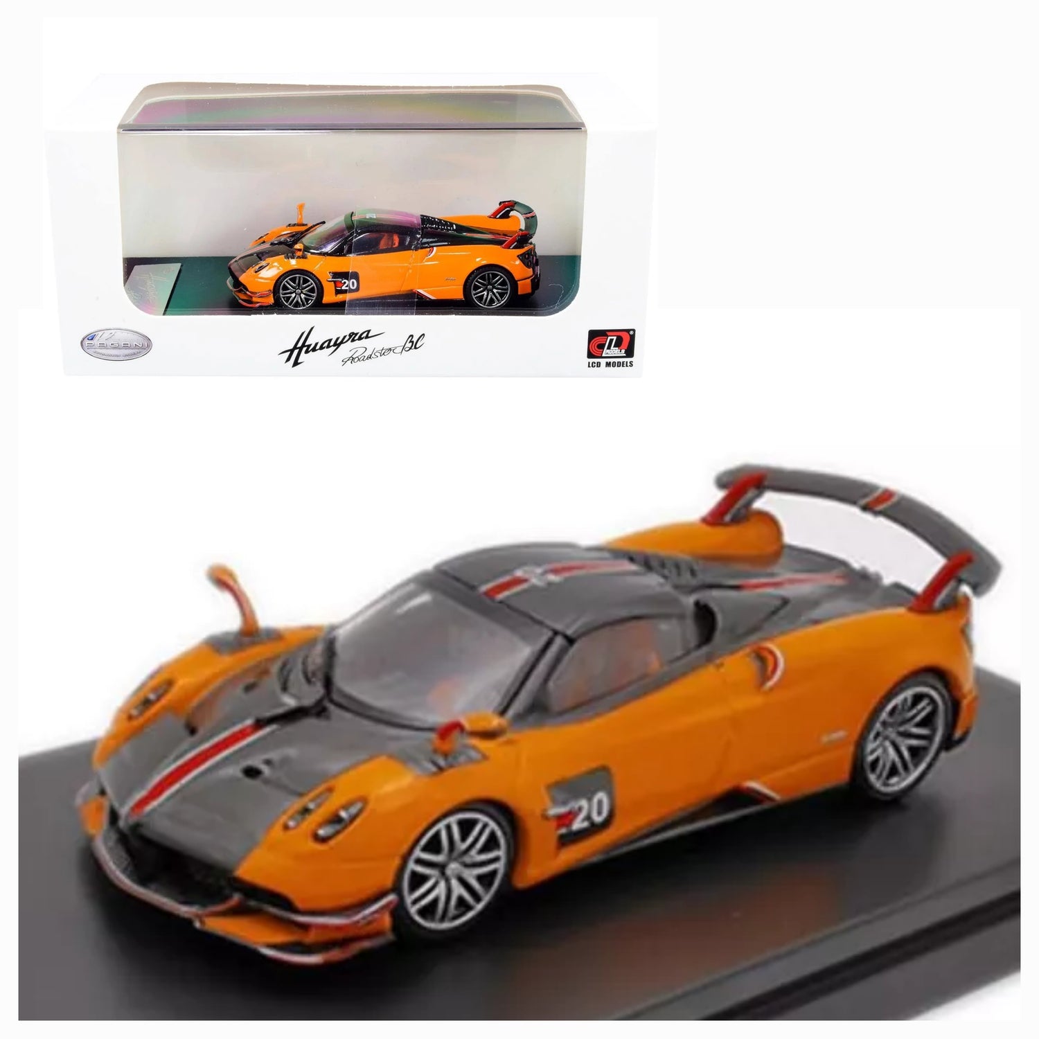 Pagani Huayra BC Roadster-(Orange and Carbon with Red and White Stripes)