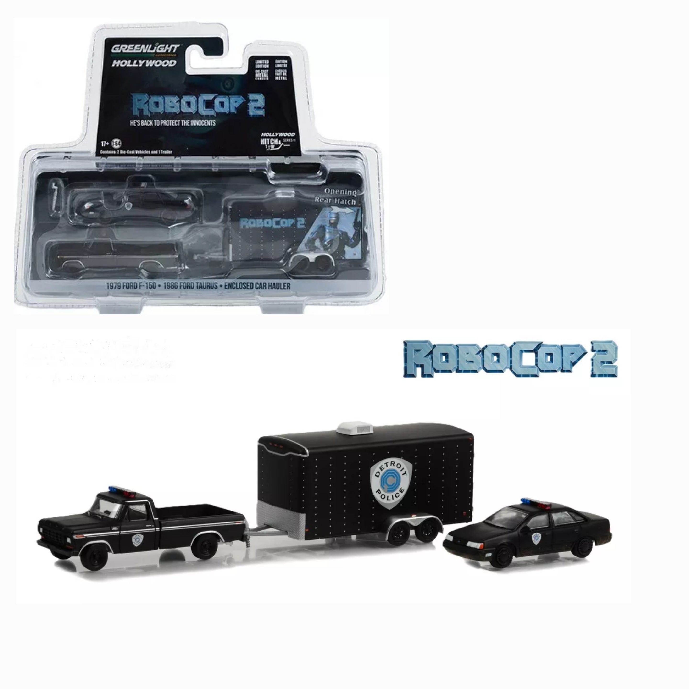 1979 Ford F-150 with 1986 Ford Taurus Detroit Metro West Police in Enclosed Car Hauler - RoboCop 2