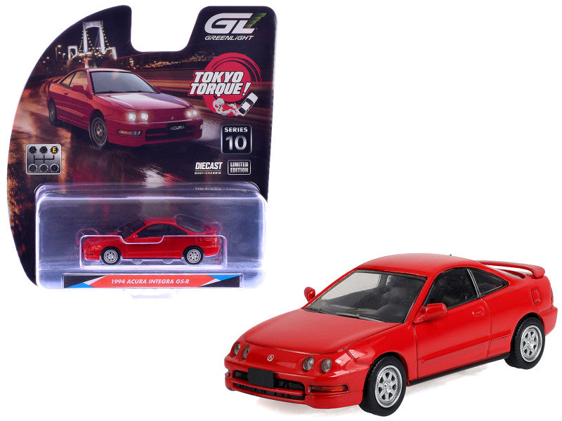 1994 Acura Integra GS-R Milano Red with Custom Wheels Tokyo Torque Series 10 GreenLight 1:64 – GL235110-E