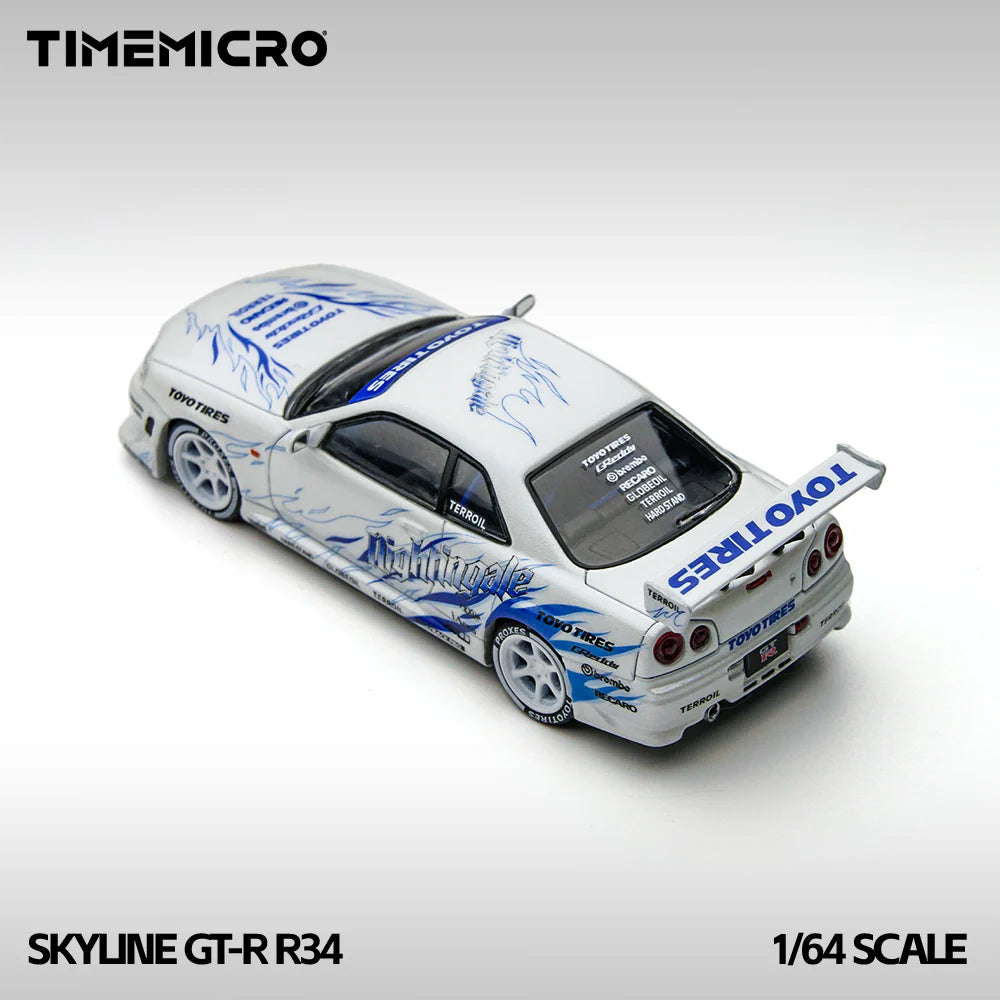 TimeMicro 1/64-Nissan Skyline GTR R34 White/Blue TM800503