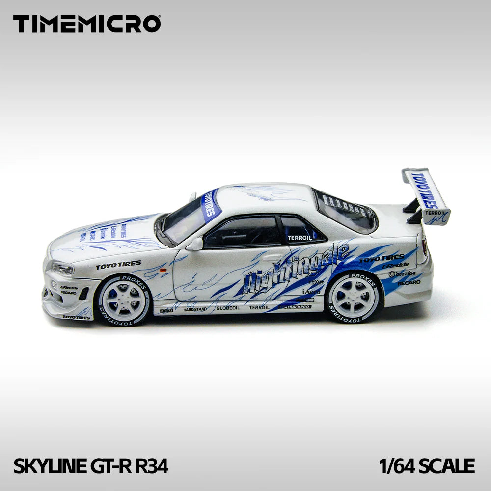 TimeMicro 1/64-Nissan Skyline GTR R34 White/Blue TM800503