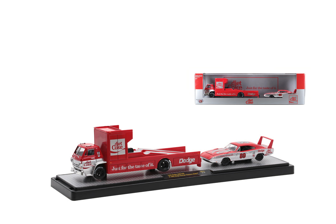 Diet Coke- 1966 Dodge L600 COE & 1969 Dodge Charger Daytona HEMI (M2 Machines Auto-Haulers 56000-TW12)