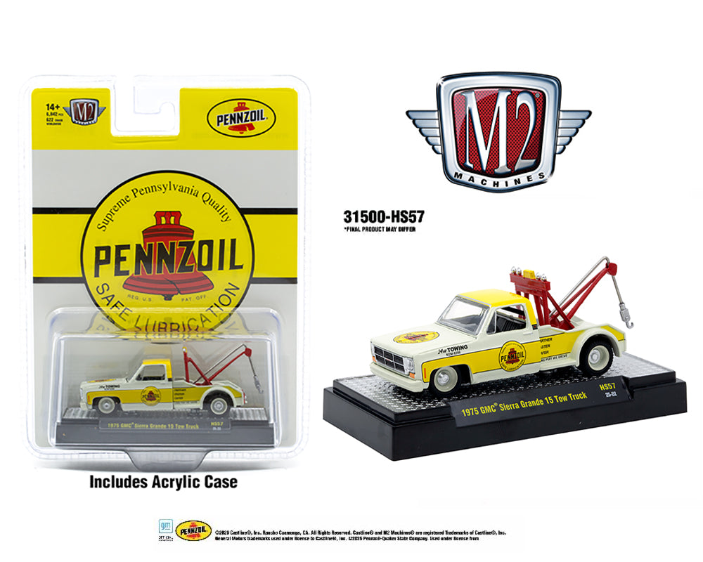 M2 Machines-Pennzoil-1975 GMC Sierra Grande 15 Tow Truck Safe 31500-HS57
