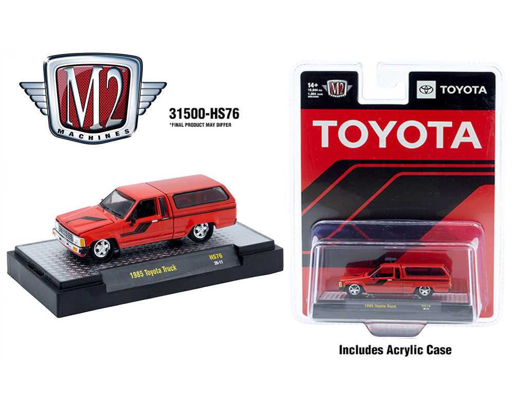 M2 Machines 1:64 1985 Toyota Truck with Camper Shell – Red- Hobby Exclusive 31500-HS76