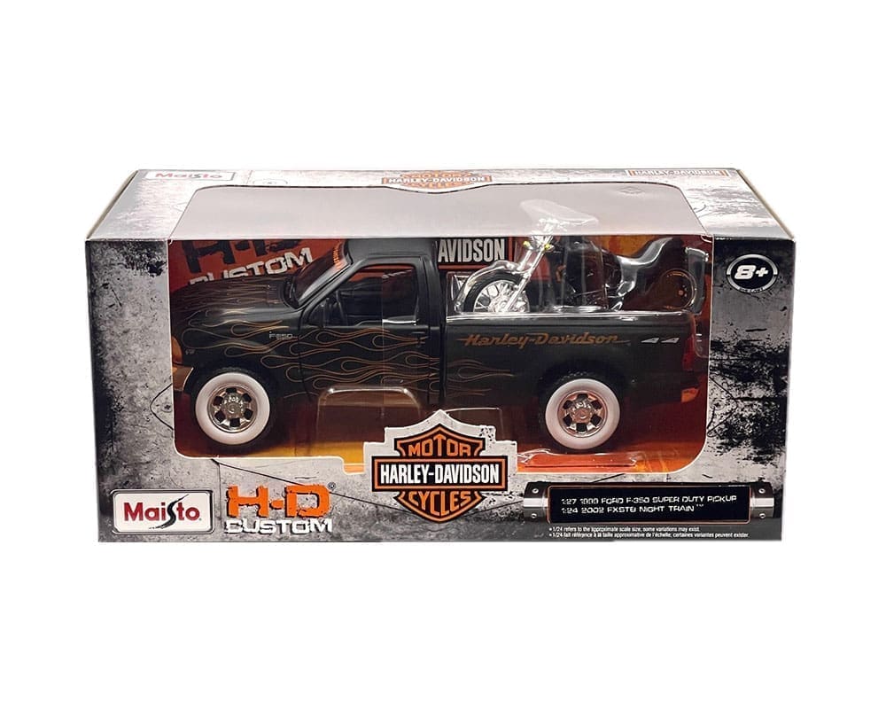 Maisto 1:24 1999 Ford F-350 with Harley-Davidson FXSTB Night Train – H-D Custom – 32181BK