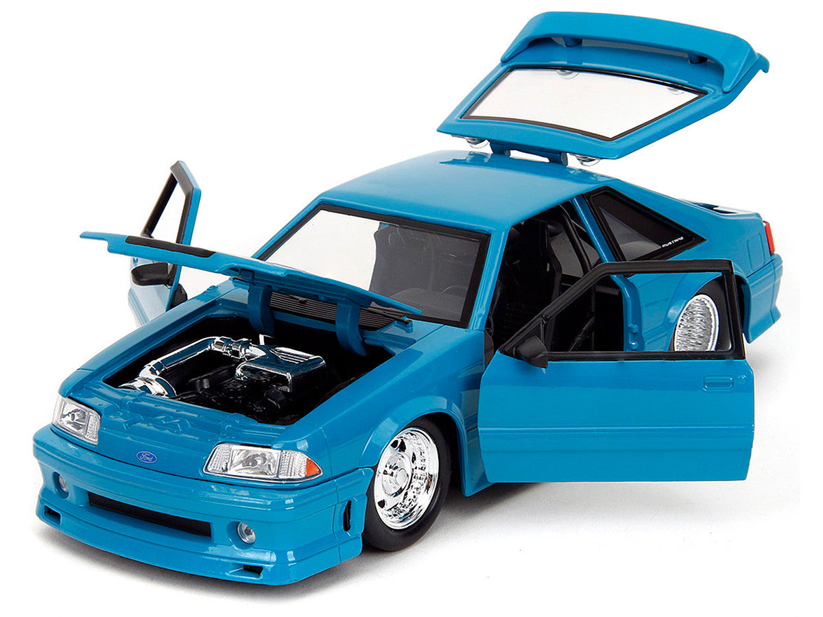 1989 Ford Mustang GT Blue with Black Hood Stripes "Fast & Furious"