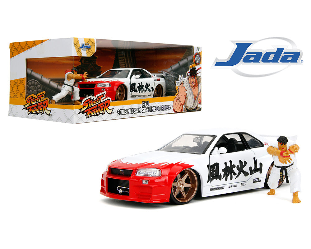 2002 Nissan Skyline GT-R R34 and Ryu Figure "Street Fighter"