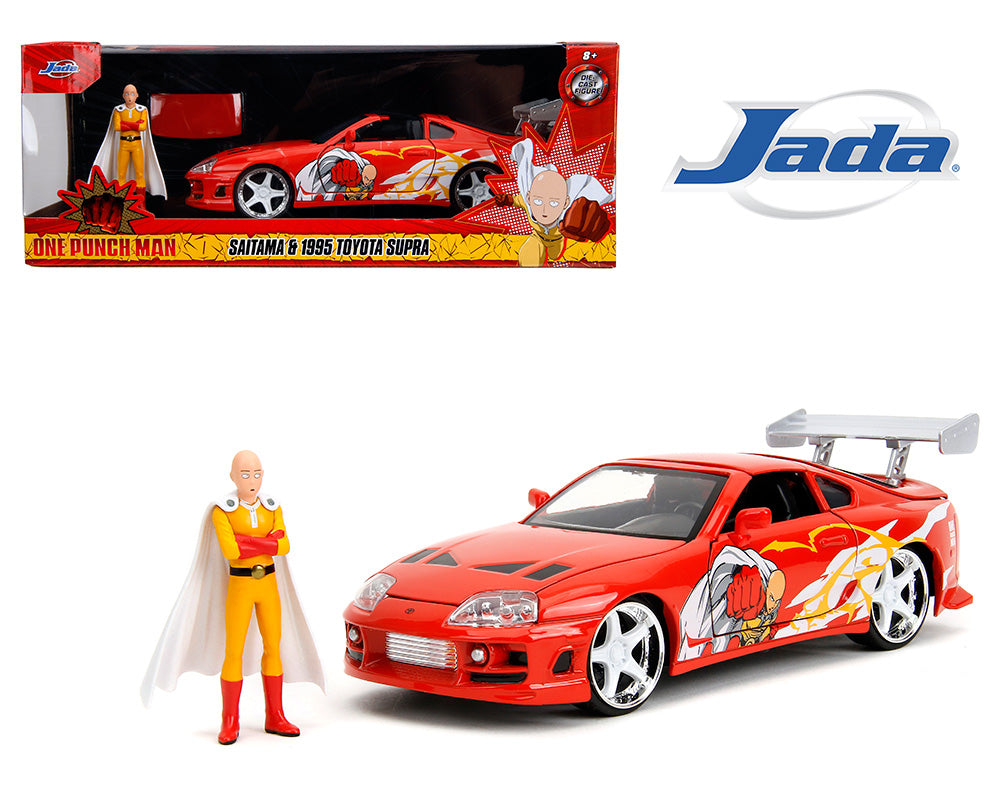 1995 Toyota Supra and Saitama Figure "One Punch Man"