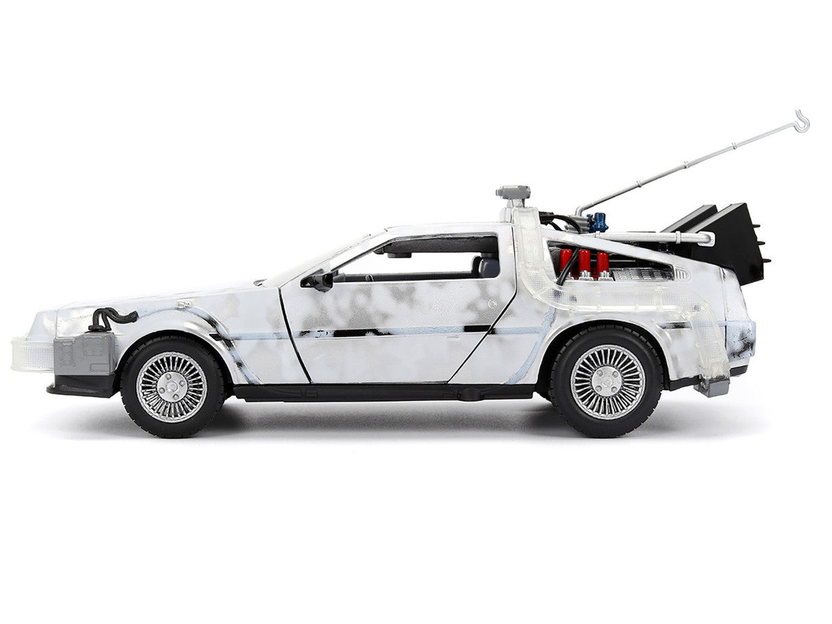 DMC DeLorean Time Machine Brushed Metal (Frost Version) with Lights "Back to the Future" (1985)