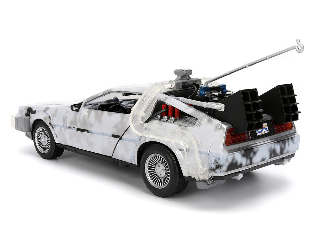 DMC DeLorean Time Machine Brushed Metal (Frost Version) with Lights "Back to the Future" (1985)