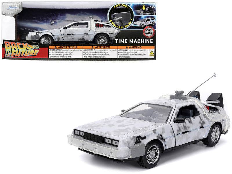DMC DeLorean Time Machine Brushed Metal (Frost Version) with Lights "Back to the Future" (1985)