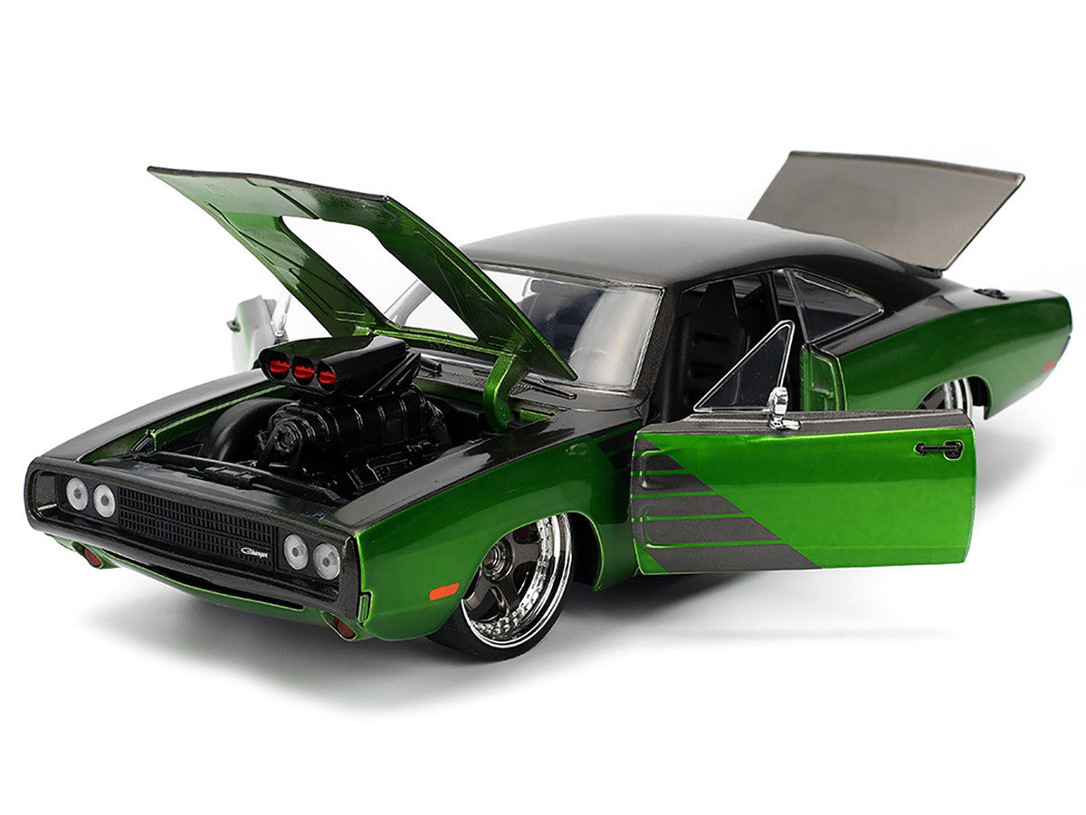 1970 Dodge Charger R/T Dark Gray Metallic and Green Metallic with Dark Gray Stripes