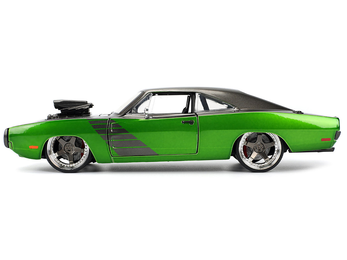 1970 Dodge Charger R/T Dark Gray Metallic and Green Metallic with Dark Gray Stripes