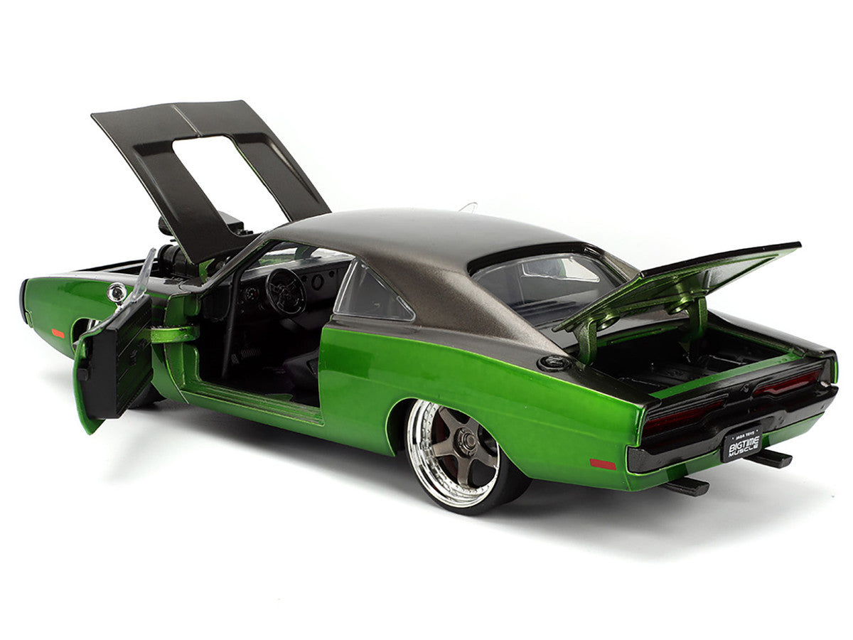 1970 Dodge Charger R/T Dark Gray Metallic and Green Metallic with Dark Gray Stripes