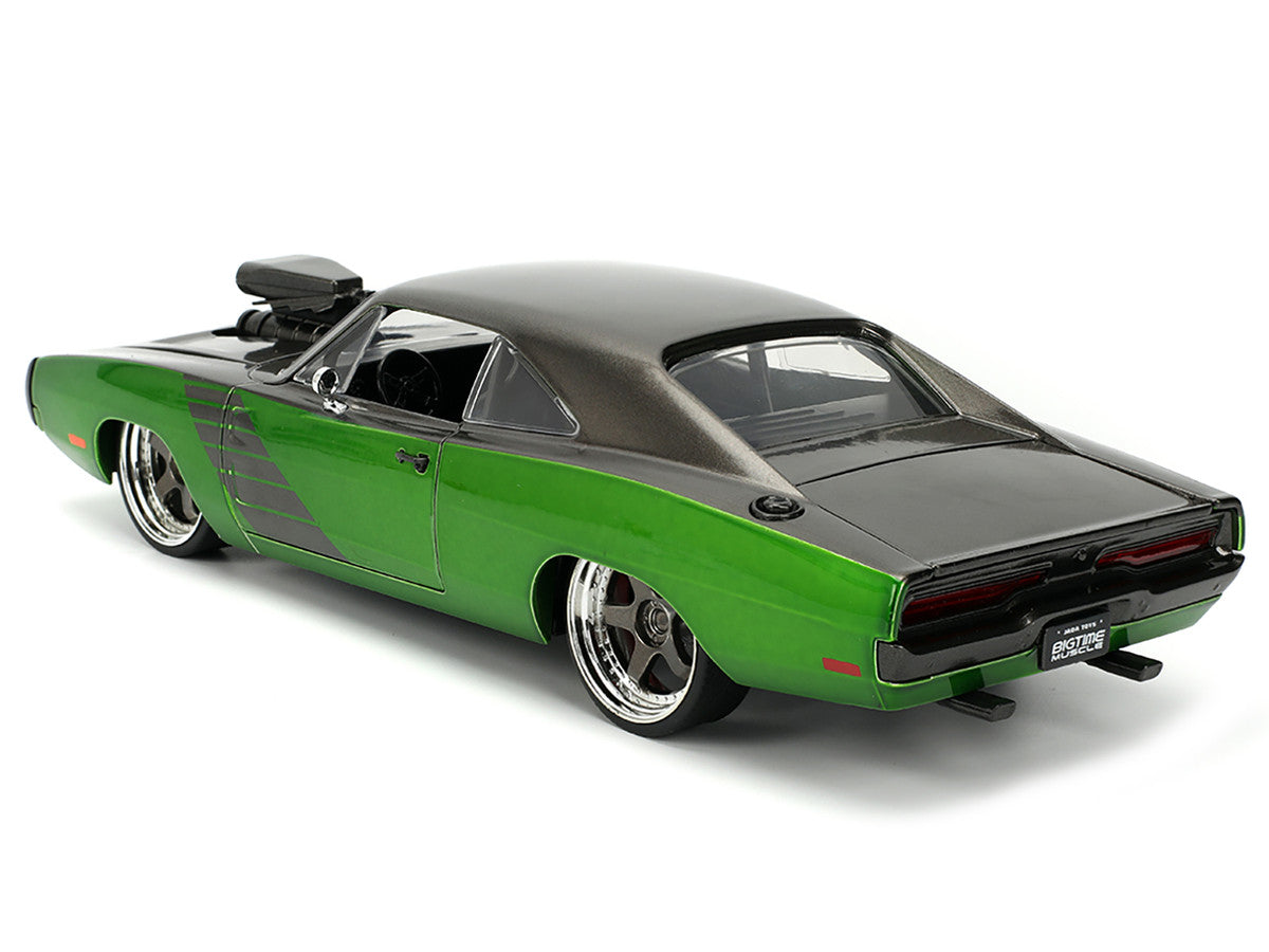 1970 Dodge Charger R/T Dark Gray Metallic and Green Metallic with Dark Gray Stripes