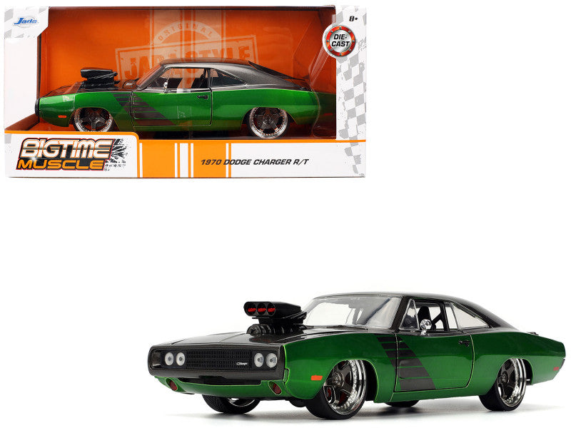1970 Dodge Charger R/T Dark Gray Metallic and Green Metallic with Dark Gray Stripes
