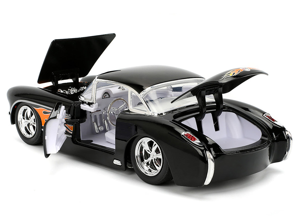 1957 Chevrolet Corvette Black with Flame Graphics and White Interior