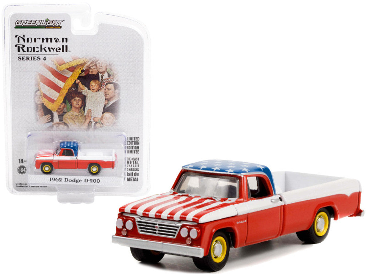 1962 Dodge D-200 Pickup Truck Red and White with American Flag