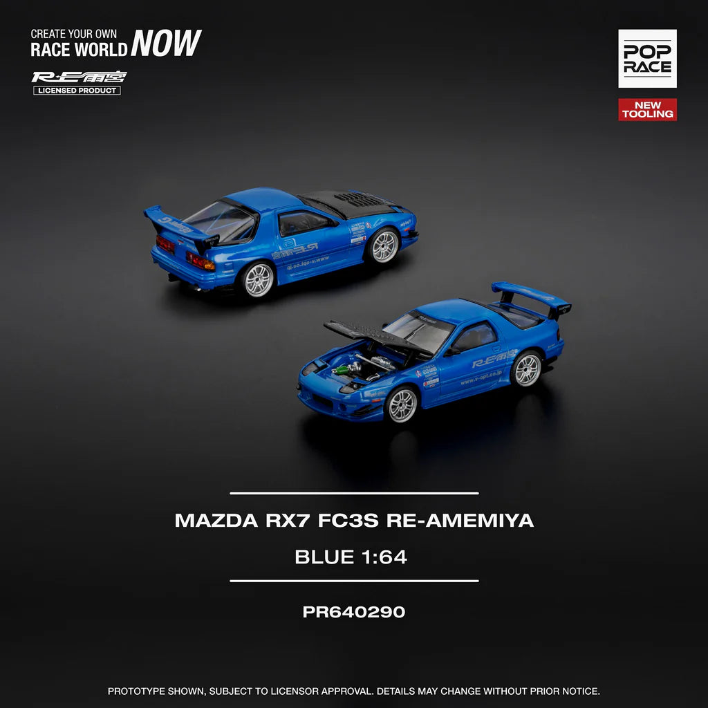 (PRE-0RDER 2025) POPRACE 1/64, MAZDA RX7 (FC3S) RE-AMEMIYA - RE-AMEMIYA BLUE PR640290