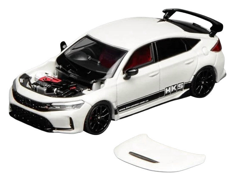 Motorhelix 1:64 Honda Civic Type R FL5 RHD HKS Blanc avec bandes noires (M65319)