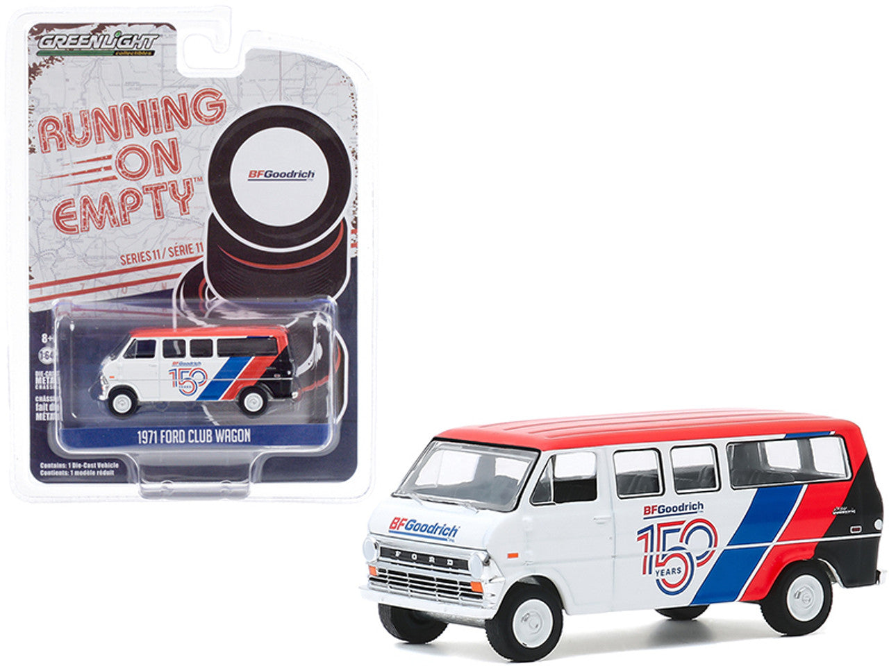 1971 Ford Club Wagon Bus White and Red with Stripes "BFGoodrich 150th Anniversary"