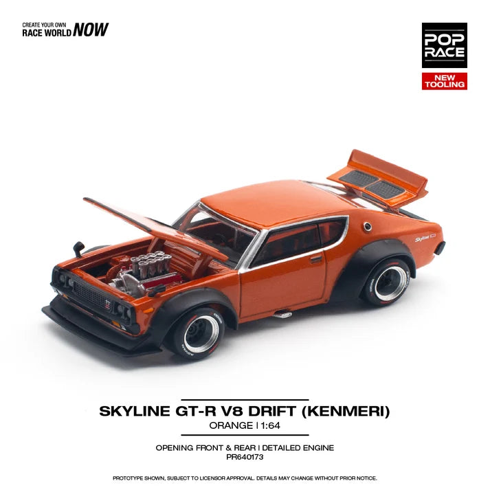 Pop Race 1/64- SKYLINE GT-R V8 DRIFT (KENMERI) ORANGE PR640173