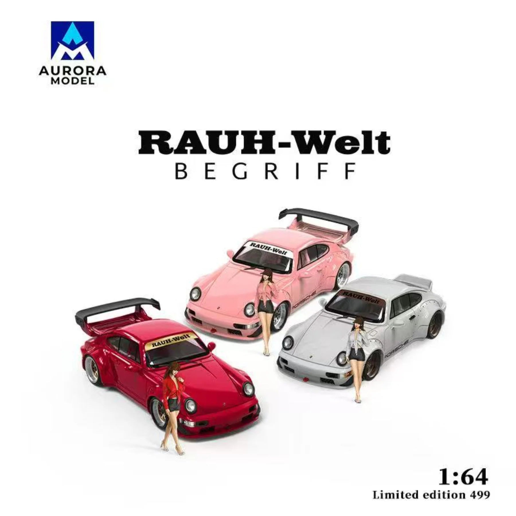 AURORA MODEL 1/64- Porsche RWB964 Pink w/Figurine AM640880-1