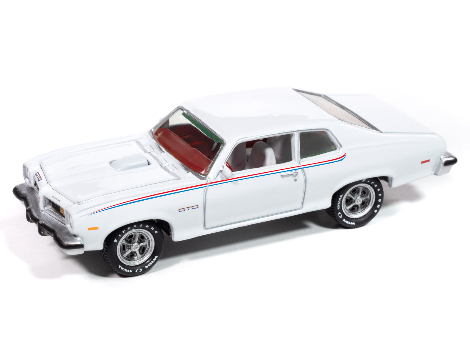 1974 Pontiac GTO Mecum Auctions in White with Red, White, and Blue Stripe (1 par client- 1 per customer)