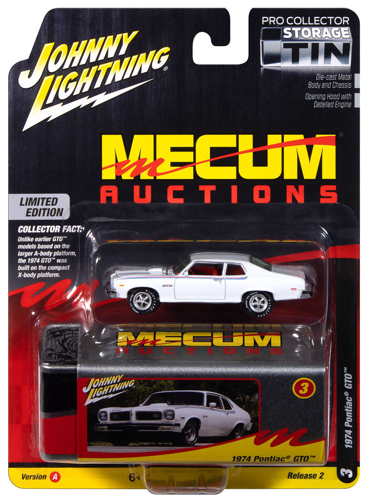 1974 Pontiac GTO Mecum Auctions in White with Red, White, and Blue Stripe (1 par client- 1 per customer)