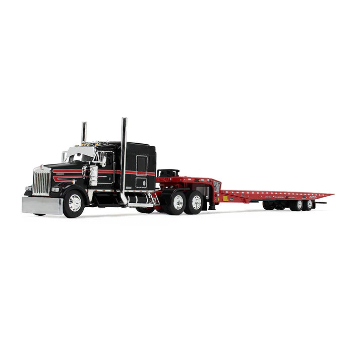 Black/Red Kenworth W900L with Landoll 440B-50CA Traveling Axle