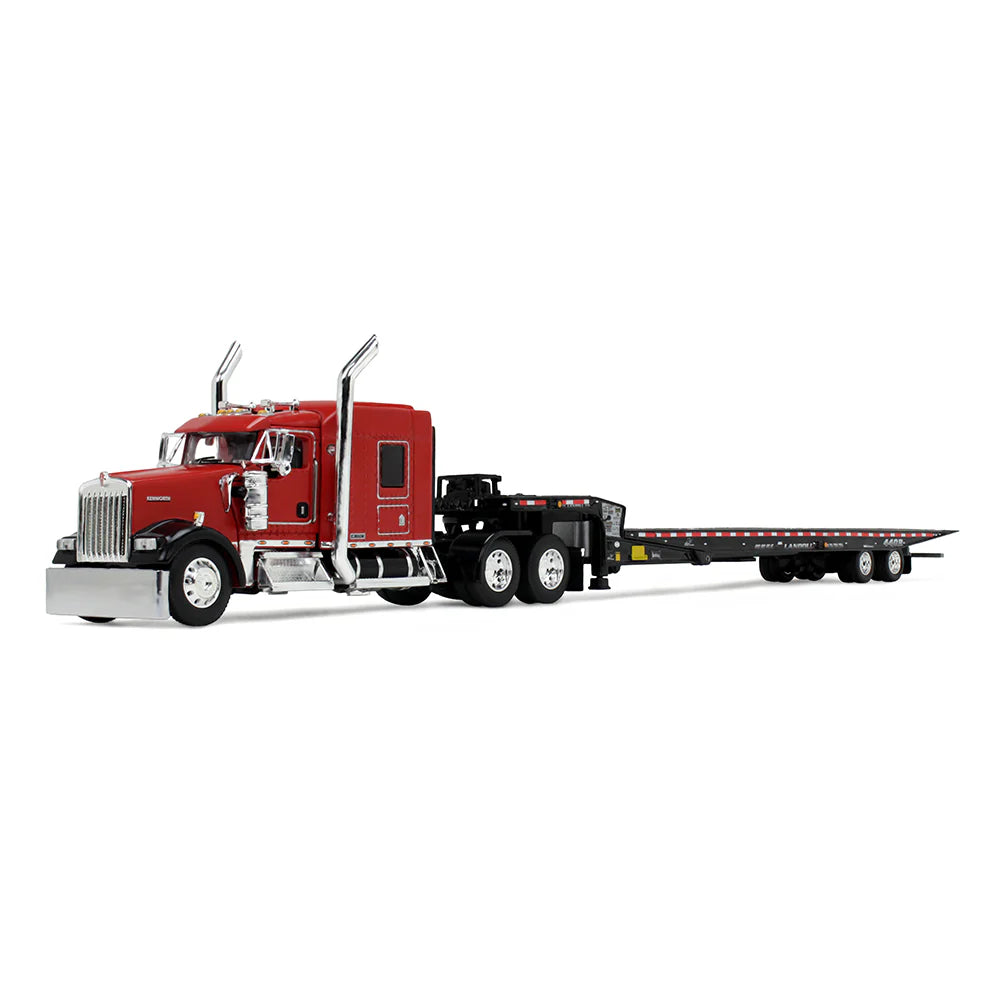 Viper Red/Black Kenworth W900L with Landoll 440B-50CA Traveling Axle Trailer