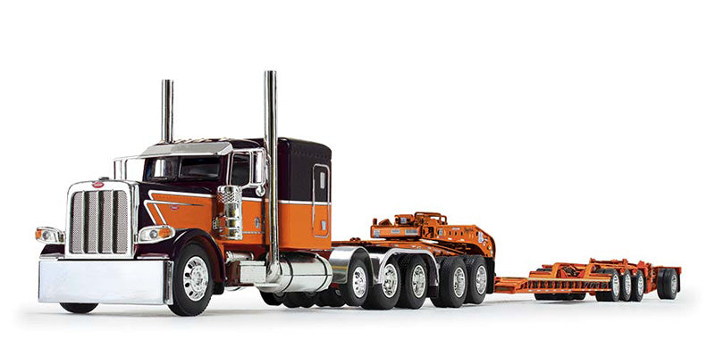 Peterbilt Model 389 with 63" Flat Top Sleeper and Fontaine Magnitude Tri-Axle Lowboy Trailer with Jeep and Stinger