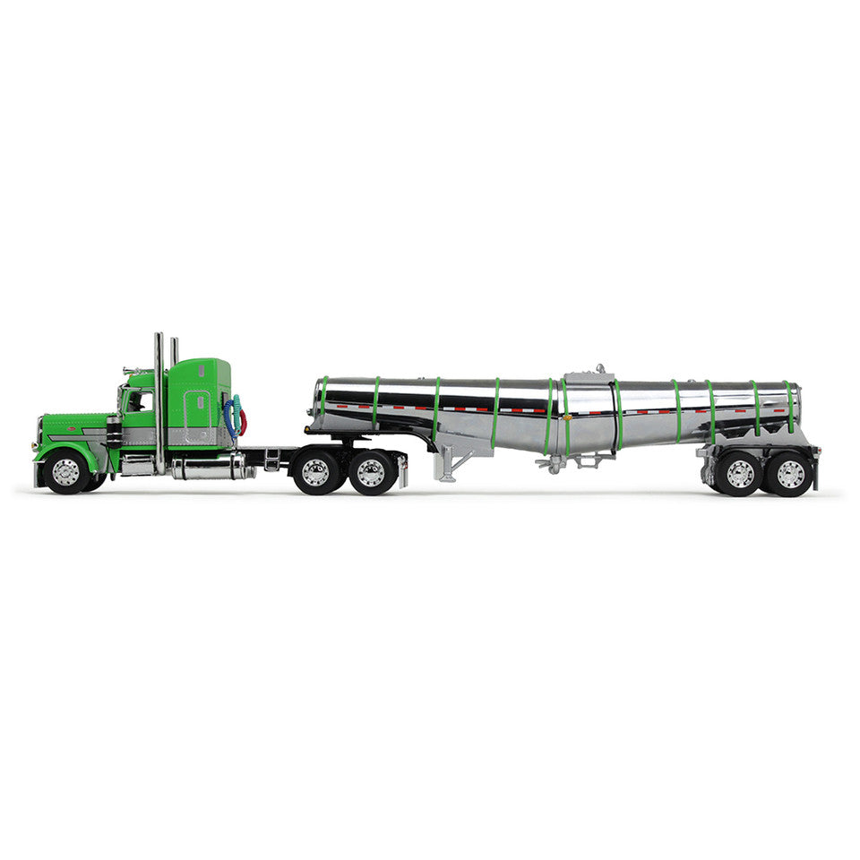 Peterbilt Model 389 With 48" Mid-Roof Sleeper & Polar Deep Drop Trailer (Green/Silver/Black)